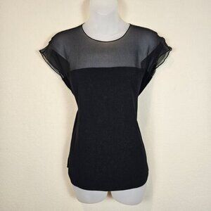 Polo Ralph Lauren Silk Semi Sheer Top Blouse Designer Cap Sleeve Black Size 4